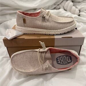 Hey Dude White Nut Chambray Loafers